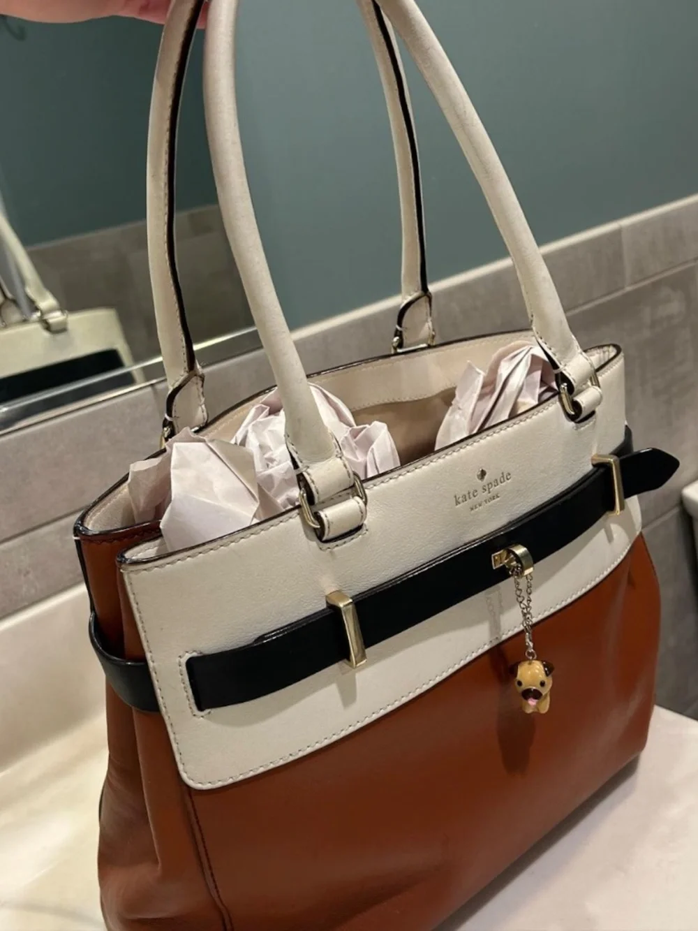 Kate Spade Bourbon Street Jennie leather satchel cognac black cream